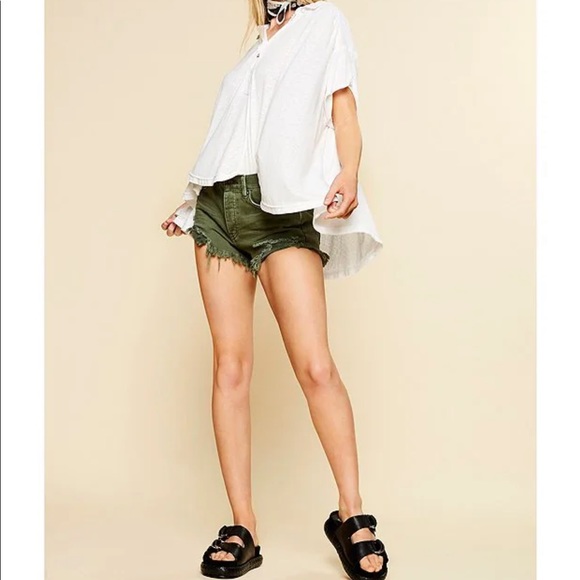 We the free army green denim shorts - Picture 3 of 7